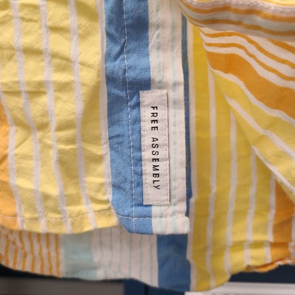 Free Assembly Shirt Men's Small Yellow Striped Seersucker Cotton Button Up - Picture 6 of 12